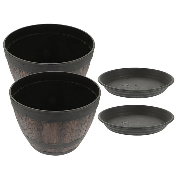 Minkissy Retro Imitation Wood Plastic Flower Pots 2 Sets Garden Balcony