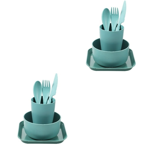 HOMEMAXS 2 Sets Wheat Straw Tableware Set Unbreakable Dinnerware Kitchen Cutlery Set