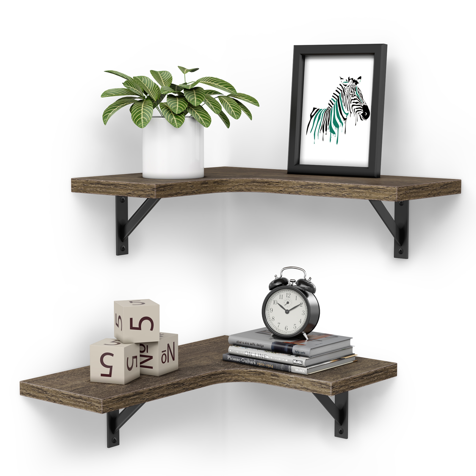 HOMEMAXS 2 Tiers L Shaped Corner Shelf Wall Mount Floating Shelf Photo Display Storage Rack