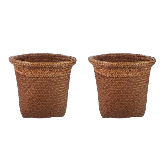 HOMEMAXS 2 pcs  Straw Woven Wastebasket Retro Garbage Can Straw Rubbish Container Gift