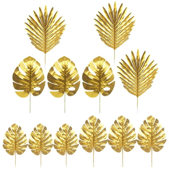 Golden Plastic Simulation Leaf Decor for Elegant Scene Layout and Flower Arrangement 20pcs