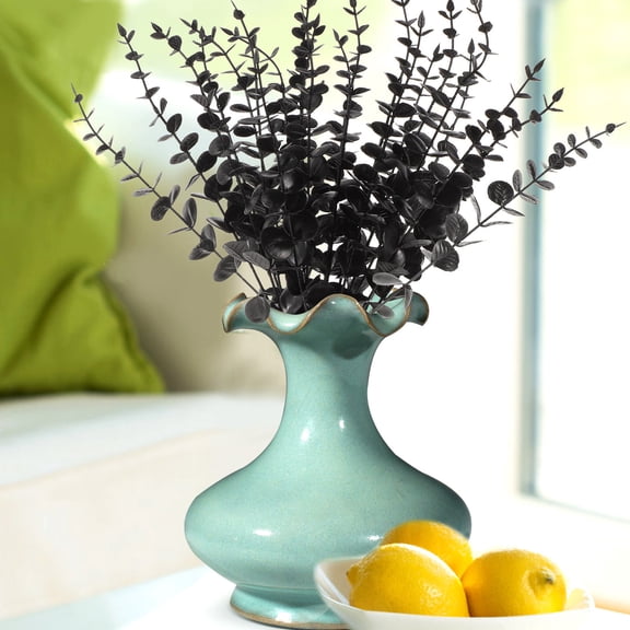 HOMEMAXS  20 Pcs Eucalyptus Leaves Flower Artificial Fall Outdoor Decor Bride Black