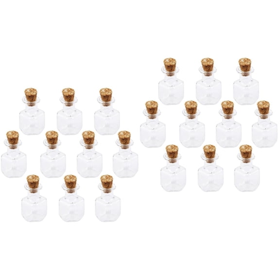 HOMEMAXS 20 pcs Cubic Shape Mini Glass Bottles Jars with Cork Wish Note Craft Bottle (Clear)
