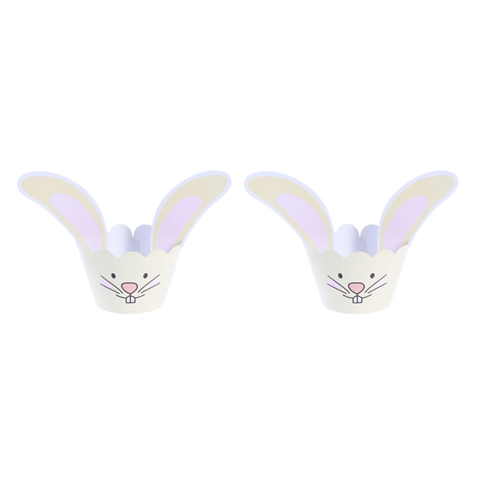 HOMEMAXS 24pcs Easter Rabbit Ear Cake Wrapper Paper Cupcake Decor Party Supplies for Birthday Festival (Light Yellow, Wave Shape)