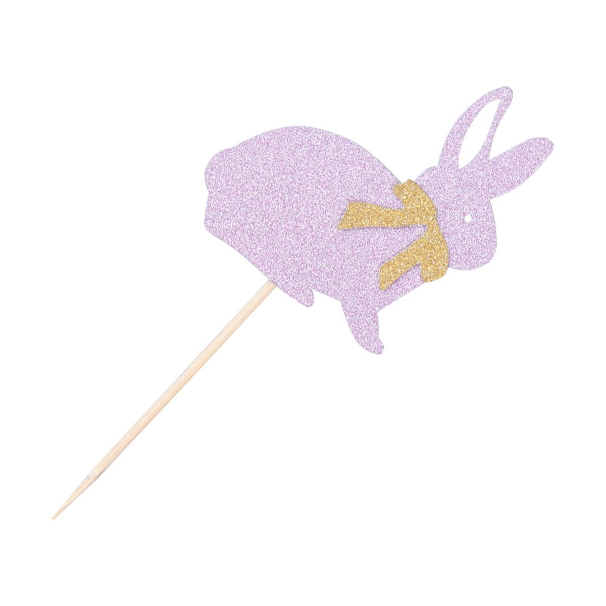 HOMEMAXS 24pcs Pink Bow Rabbit Design Cake Toppers Lovely Glitter Paper Cake Picks Easter Cake Decoration Creative Bowknot Bunny Shape Cupcake Picks Easter Party Favor