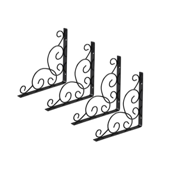 2PCS Iron Decorative Hanging Brackets Shelf Brackets Wall Mounted Floral Shelf Brackets - Black