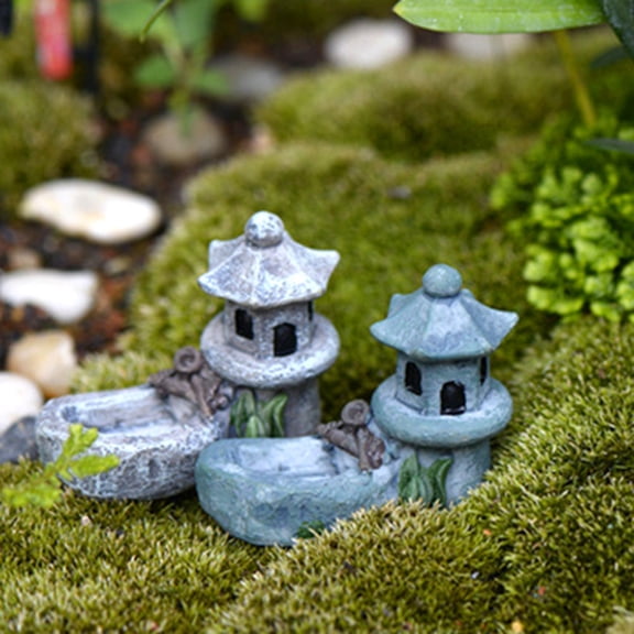 VERDANVERSE Tiny House Figure Miniature Pool Tower Resin 2PCS for Fairy Garden and Party Decoration