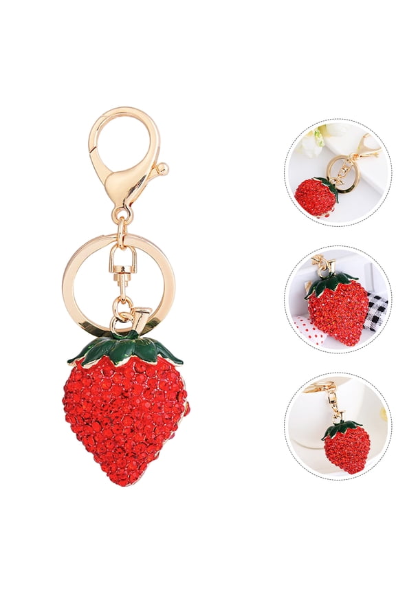 Cute Keychains For Women Red Metal 2PCS Strawberry Key Ring Bag Pendant Accessory