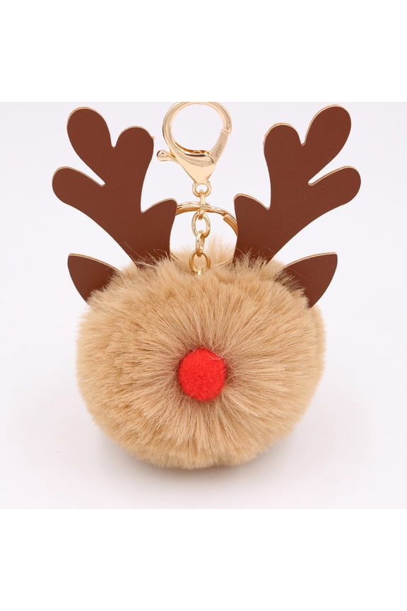 2Pcs Christmas Deer Keychain Christmas Keychain Christmas Themed Keyring Elk Key Chain Pendant(Khaki and White)