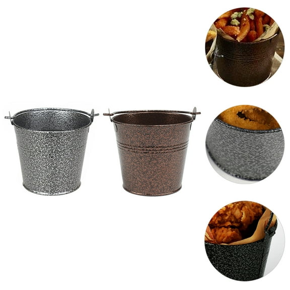 2Pcs Kitchen Storage Containers Fries Holder Antique Copper Pattern Round Food Serving