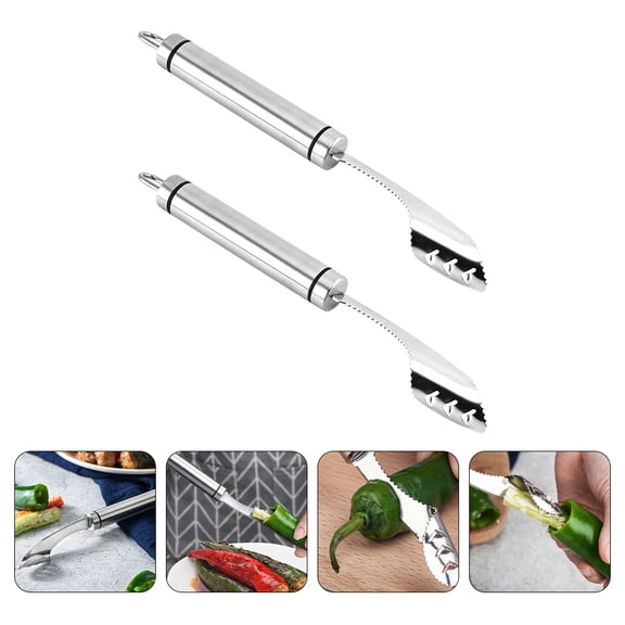 2Pcs Kitchen Tools Stainless Steel Chili Deseeder for Cooking and Food Prep