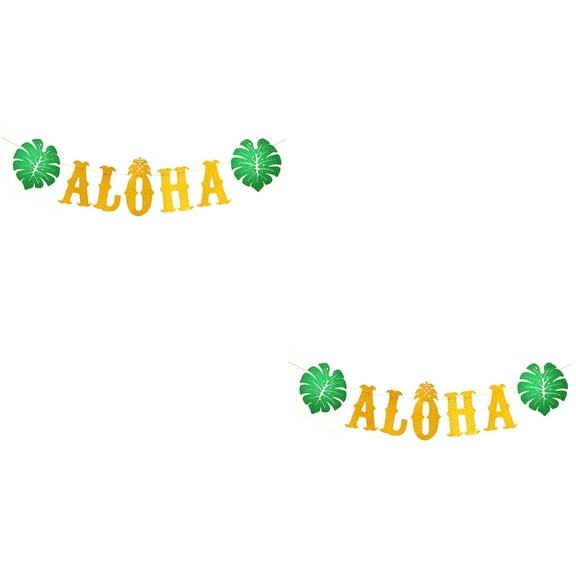 HOMEMAXS 2pcs Hawaii Decor Banner Shining Monstera Decor Banner for Party Gathering Festival