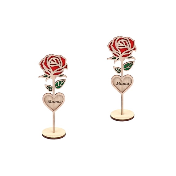 HOMEMAXS 2pcs Mother's Day Table Decor Wooden Table Rose Decor Romantic Tabletop Centerpiece Ornament