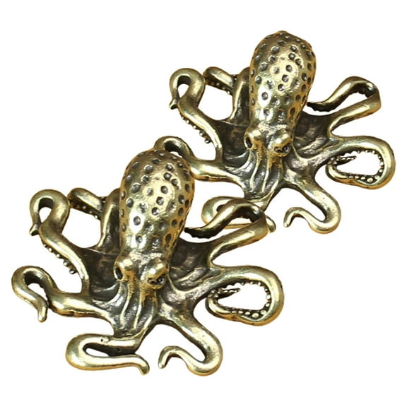 2pcs Octopus Ornament Brass Octopus Sculpture Home Office Octopus Adornment Desk Decoration