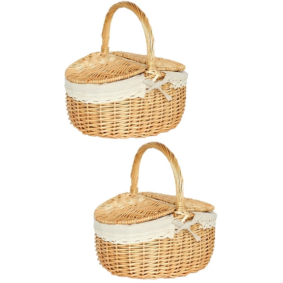 2pcs Picnic Fruit Basket Picnic Storage Basket Convenient Bread Basket Wicker Basket with Lid
