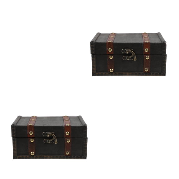 HOMEMAXS 2pcs Pirate Chest With Lock Treasure Rectangular Wooden Storage Decorative Box Intage Suitcase Case For Jewelry Toys Tarot Cards