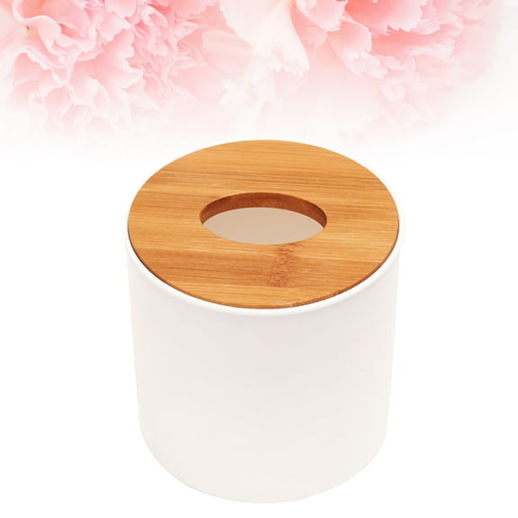 2pcs Plastic Tissue Box Cylindrical Tissue Paper Holder with Wooden Cover for Home Office