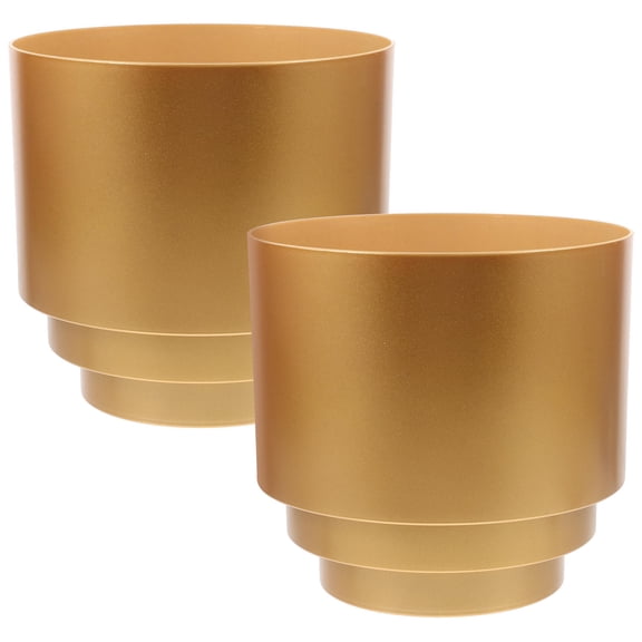 jojofuny 2Pcs Golden Plastic Flower Buckets Reusable New Year Vase for Plant and Home Decoration