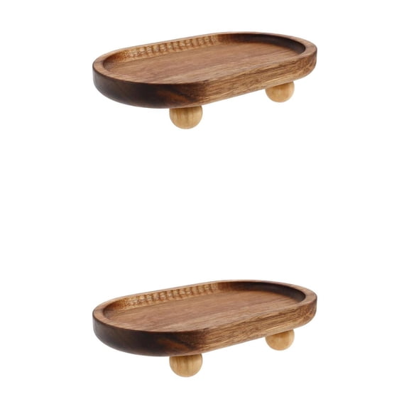 HOMEMAXS Raindrops 2pcs Small Wooden Display Tray Decorative Oval Wood Riser Center Tabletop Pedestal for Farmhouse Kitchen Table Settings