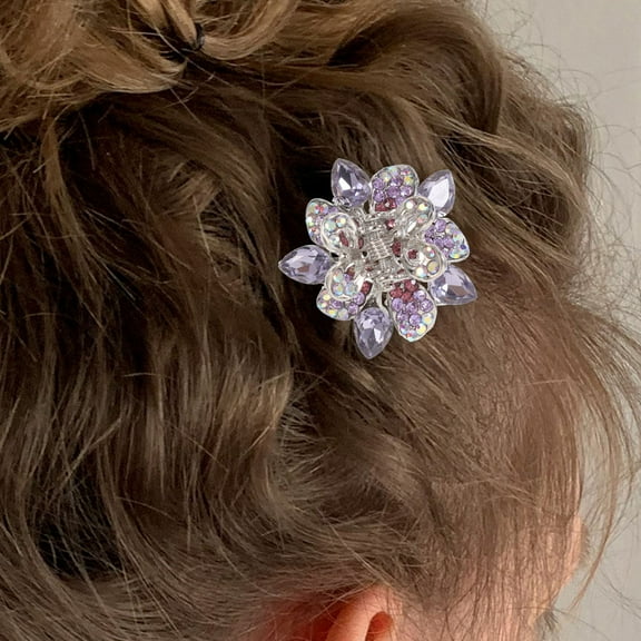 HOMEMAXS 2pcs Small Hair Claw Clips Mini No-Slip Jaw Clips Rhinestone And Crystal Metal Jaw Claw Hair Clip Grip Crystals For Thick, Thin, Long Or Short Hair