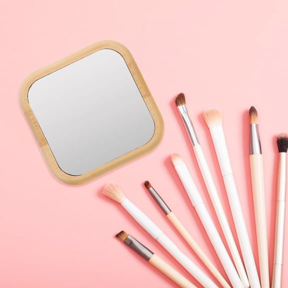 2pcs Vintage Wooden Makeup Mirror Portable Mini Compact MirrorSmall Square Makeup Mirror Handheld Pocket Mirror for Women Girls