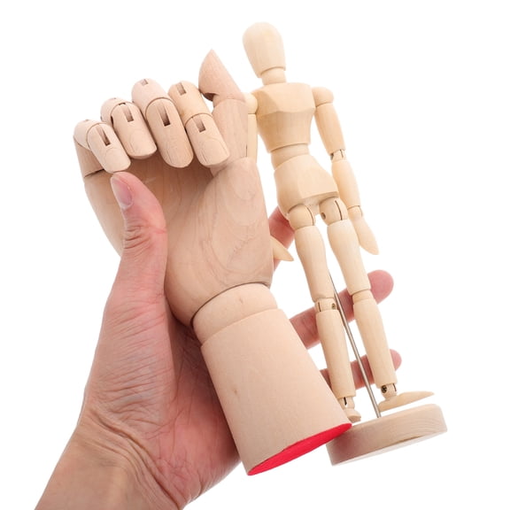HOMEMAXS 2pcs Wooden Mannequin Figures And Right Hand Model For Drawing And Painting Flexible And Adjustable Ideal For Artists Sketching And Art Projects