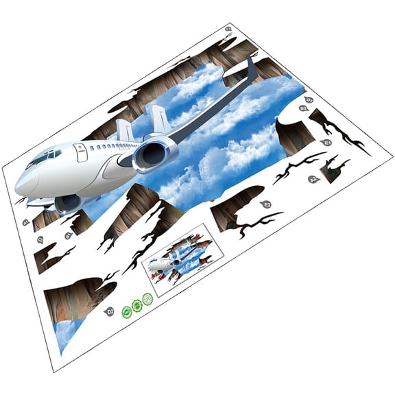 HOMEMAXS 3 D Grunge Room Decor Airplane Floor Stickers Study Decoration Decal