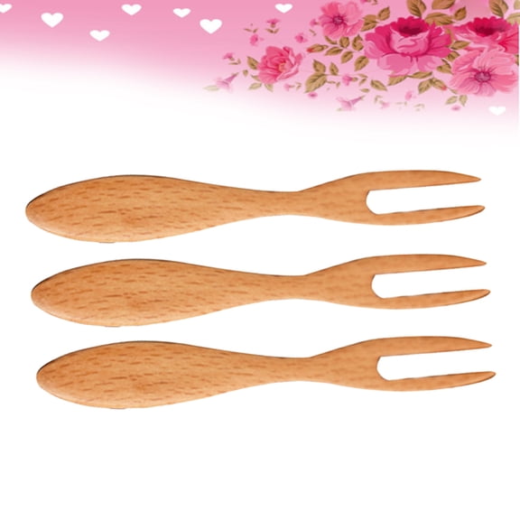 3 PCS Fruit Picks Wooden Forks Toothpicks Pastry Charcuterie