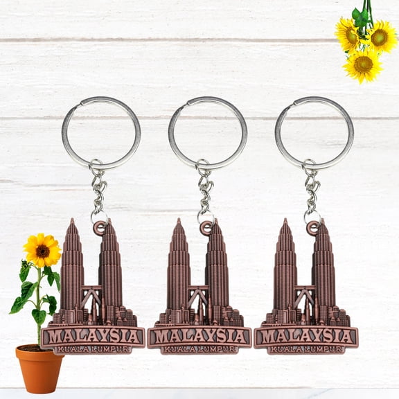 VERDANVERSE Vintage Keychain Brown Twin Tower for Everyday Use 3Pcs 4.3*1.5In