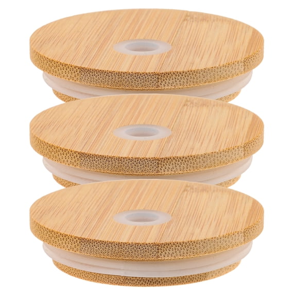 HOMEMAXS 3Pcs Jar Lid with Straw Hole Reusable Bamboo Jar Covers