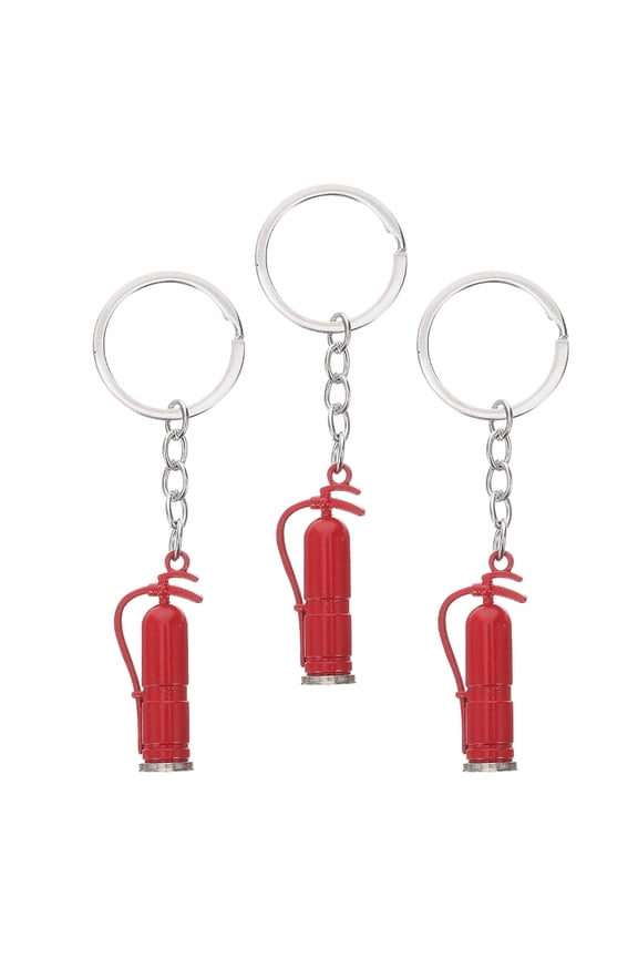 Firefighter Keychain with Mini Fire Extinguisher Design Made of Zinc Alloy Red Color for Hanging Keys 3D Creative 3pcs