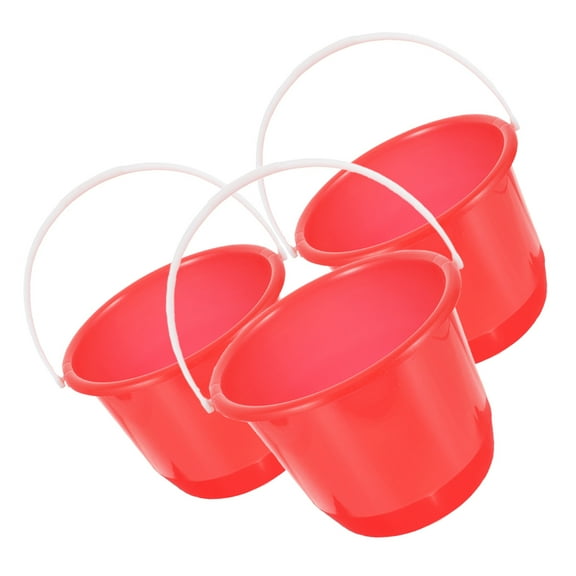 Red Plastic Utility Bucket with Sturdy Handle for Home Use Versatile Multipurpose Storage Cleaning 3 Pieces