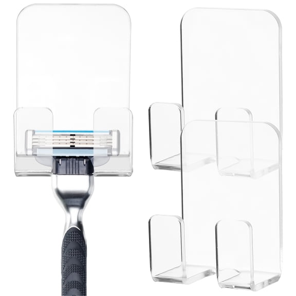 BEADCEST 3Pcs Stylish Transparent Shaver Hook Hanger Stand for Bathroom Storage and Organization