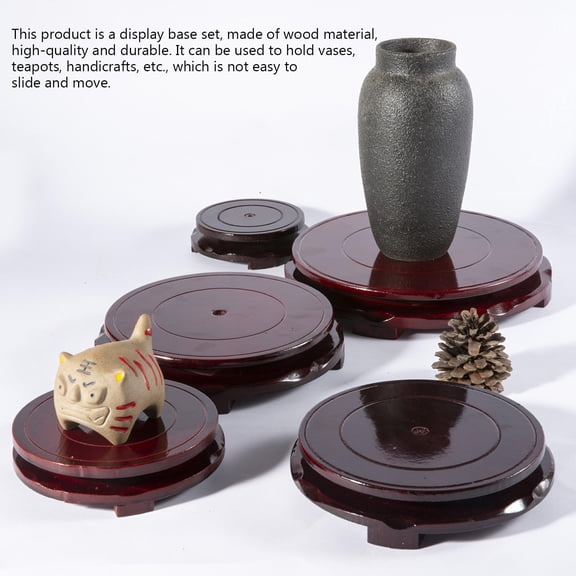 Minkissy Dark Red Wood Flowerpot Base Set of 3, 9.1 Inch Planter Holders for Living Room Decor