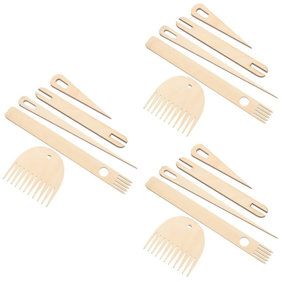 HOMEMAXS 3 Sets Hand Stick Wooden Weaving Knitting Tool Kit DIY Tapestry Making Tool