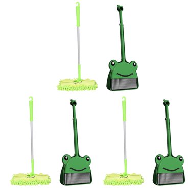 Kids Cleaning Set - Green Frog Broom & Dustpan For Toddlers, Mini Cleaning Tools