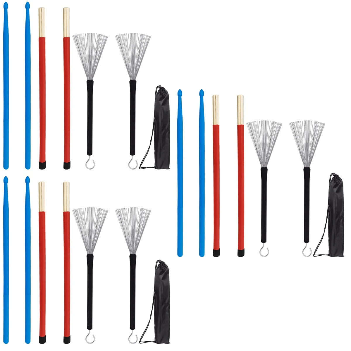 HOMEMAXS 3 Sets of Professional Drum Wire Brush And Drumstick Kit Percussion Drum Accessory With Bag