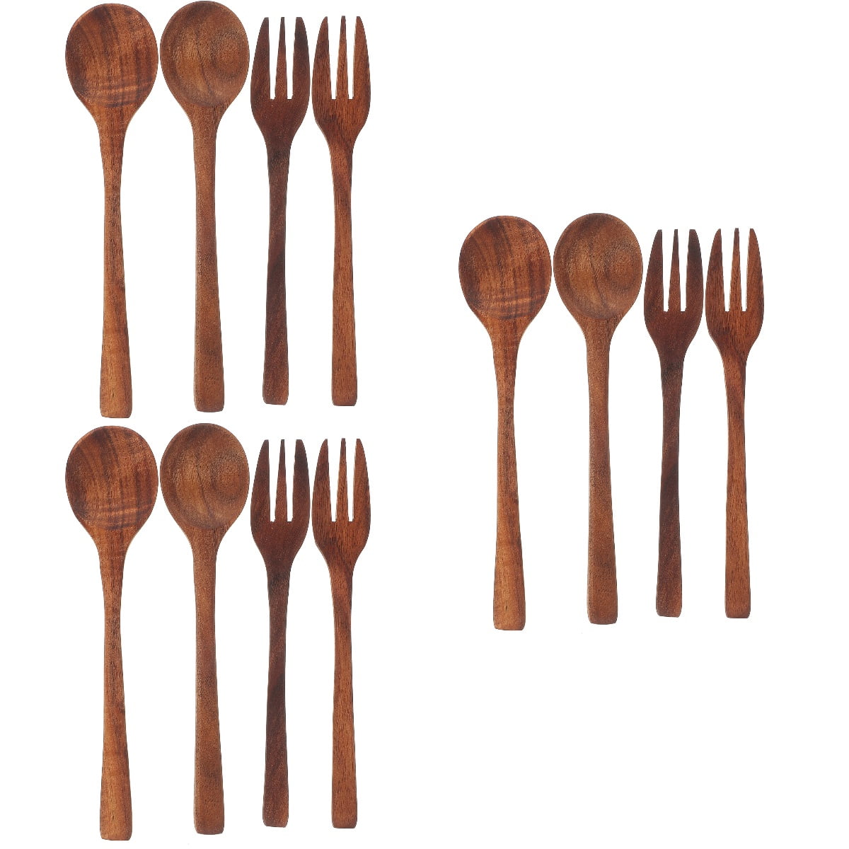 HOMEMAXS 3 Sets  of Wooden Spoon Fork Kit Reusable Salad Fork Japanese Style Spoon Fork Set Kitchen Utensil