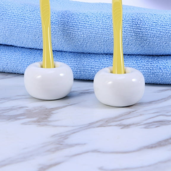 HOMEMAXS 3 pcs Ceramics Toothbrush Base Round Toothbrush Base Creative Round Bathroom Ceramics Toothbrush Base (White)