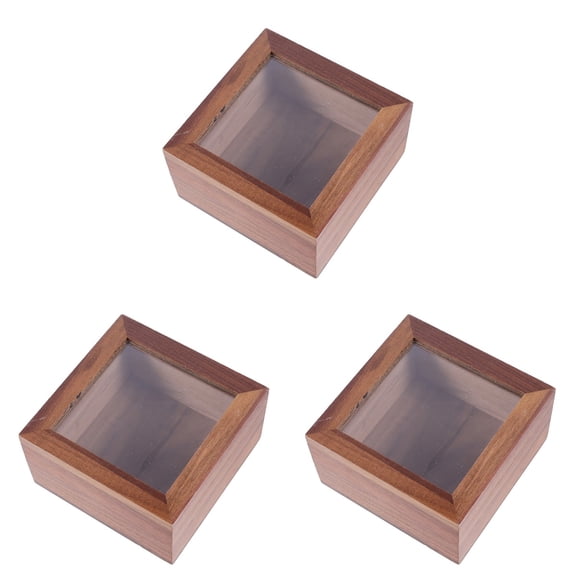 HOMEMAXS 3 pcs  Home Desktop Window Storage Box Square Wooden Sundries Storage Case with Lid
