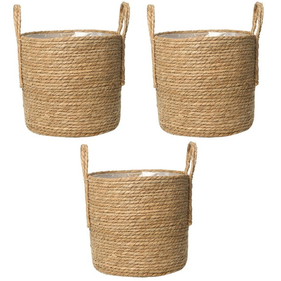 HOMEMAXS 3 pcs Portable Straw Flower Planter Straw Flowerpot Vintage Storage Holder (20CM)