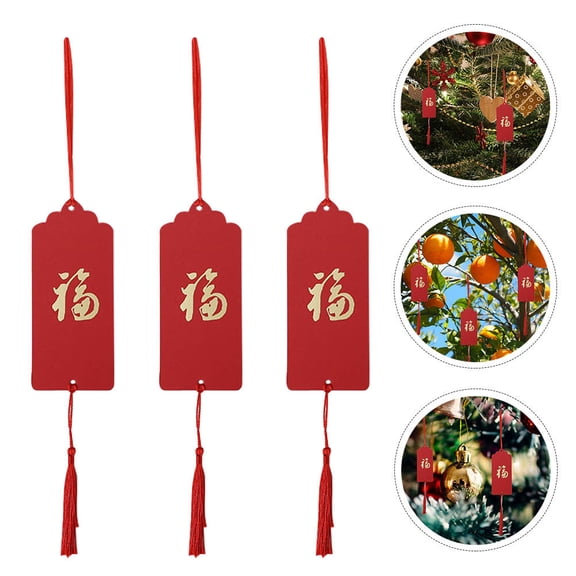 HOMEMAXS 30Pcs New Year Hanging Tags Blessing Cards Wishing Cards Decoration Pendant Red