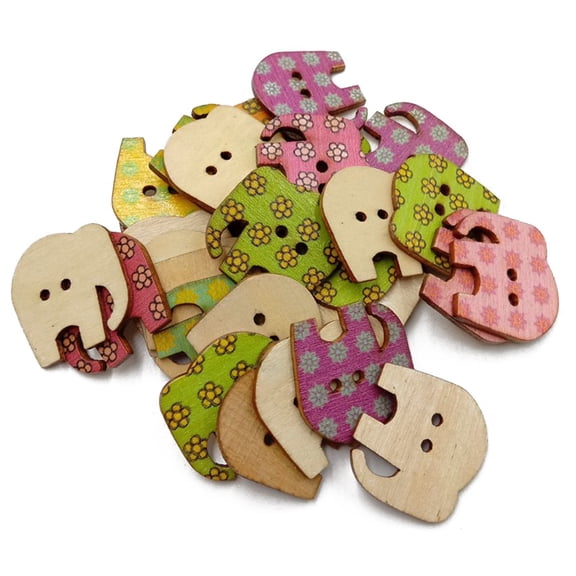HOMEMAXS 30pcs Colorful Cartoon Elephant Pattern Wooden Buttons for DIY Crafts (Assorted Color)