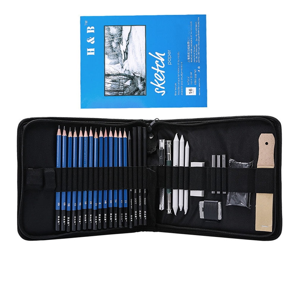 35pcs Pencil Sets Stationery Sets Professional Sketching Drawing Pencils Kit Set Wood Pencil with Storage Zipper Bag for Artist Students