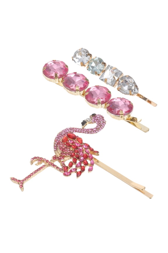 3Pcs Rhinestone Hairpins Attractive Hair Clips Flamingo Bang Clips Unique Headdress for Women Girls