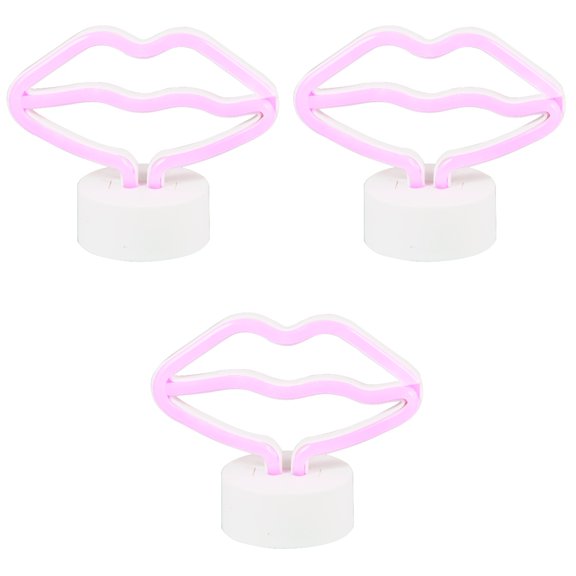 HOMEMAXS 3pcs Acrylic Neon Sign Red Lip Shape Neon Night Light Home Table Lamp (Dual Use)