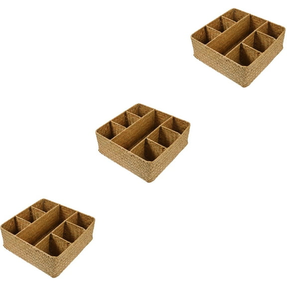HOMEMAXS 3pcs Divided Woven Storage Box Daily Sundries Storage Case Kitchen Woven Box Home Woven Organizer