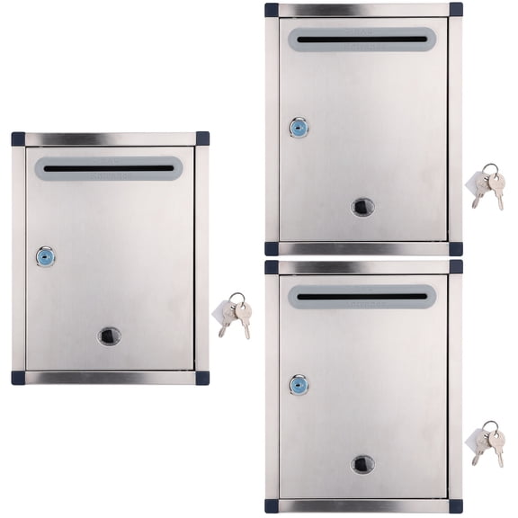 HOMEMAXS 3pcs Mailbox Stainless Steel Wall Mount Mailbox Lockable Letter Box Box for Home Office