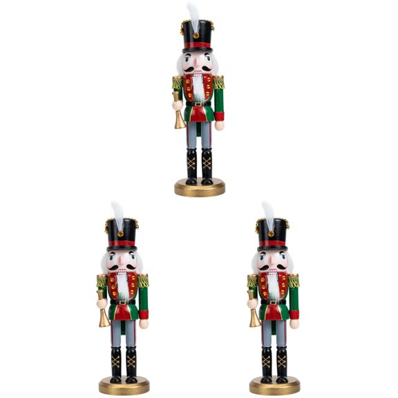 VERDANVERSE Christmas Nutcracker Decor Dark Green Wooden Soldier Design 3Pcs 9.8x3In