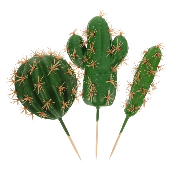 OULII 3pcs Handmade Simulated Cactus Figurines Green Foam Wood Desktop Decor 9.64.32.2in
